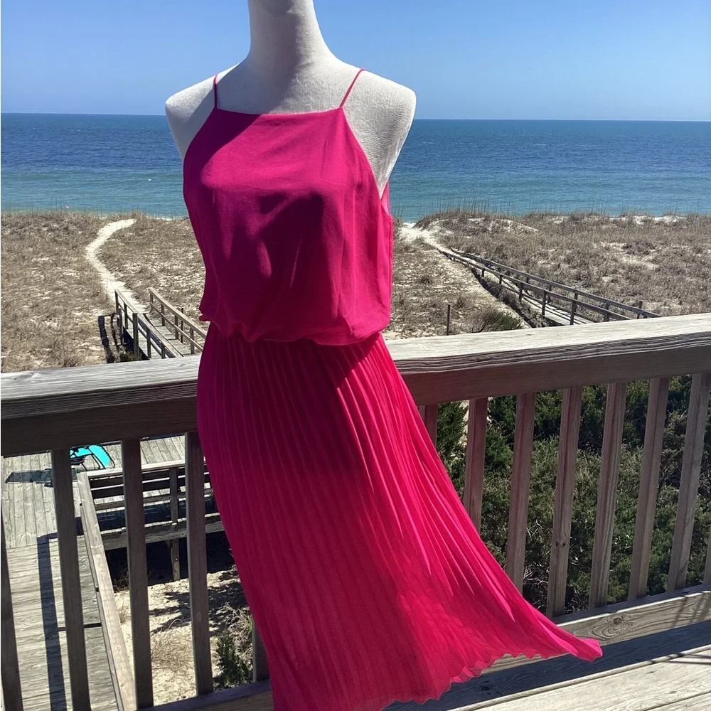 Sam Edelman Hot Pink Pleated Midi Dress - Picture 2 of 13
